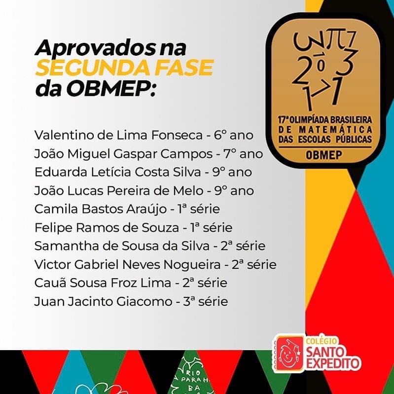 Obmep-Olimpíada Brasileira de Matemática Das Escolas Públicas e Privadas  2022 – Colégio Santo Expedito